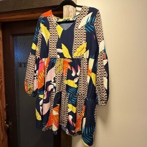 Amazon Essentials Blue and Yellow Long Sleeve Sundress